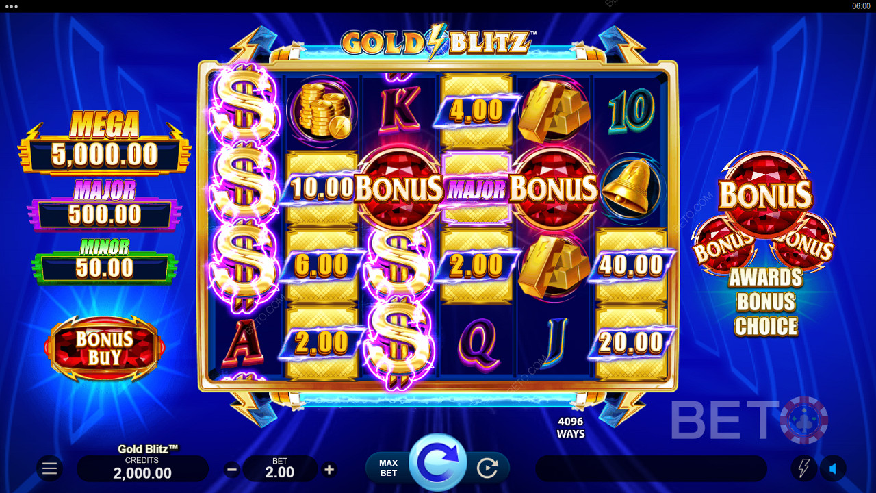 يمكنك الفوز بجائزة الفوز بالجائزة الكبرى في أي لعبة أساسية تدور في لعبة Gold Blitz