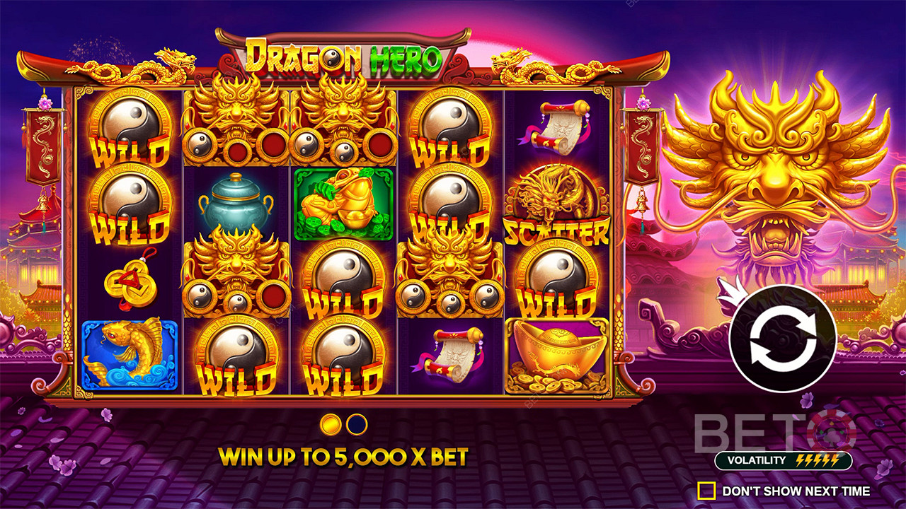 اربح ما يصل إلى 5000x من حصتك في لعبة سلوت Dragon Hero عبر الإنترنت