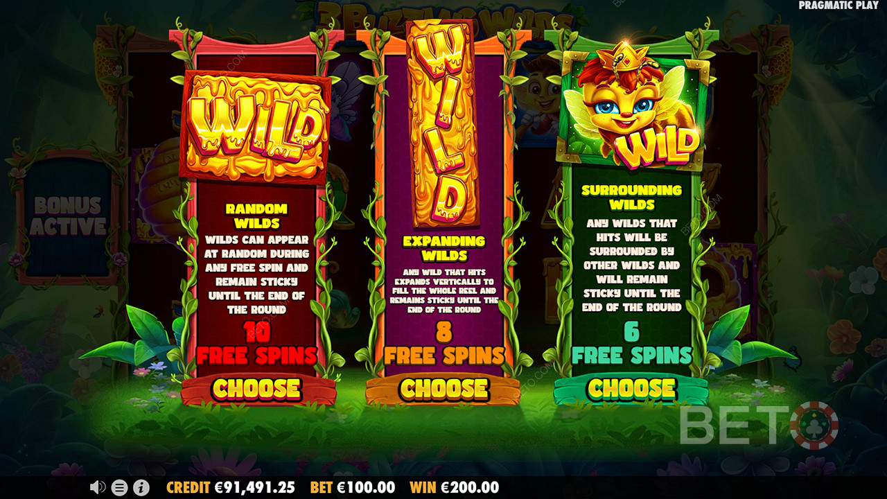 شرح ميزات المكافآت في 3 Bzzing Wilds بواسطة Pragmatic Play