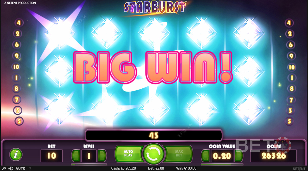 فوز كبير! - هذا ما يبدو عليه في Starburst عندما تحقق الفوز الكبير!