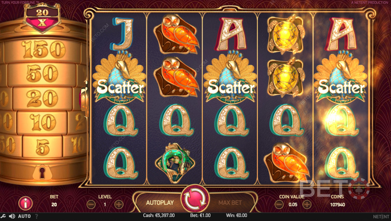 هبوط ثلاثة رموز مبعثرة والحصول على دورات مجانية في Turn Your Fortune