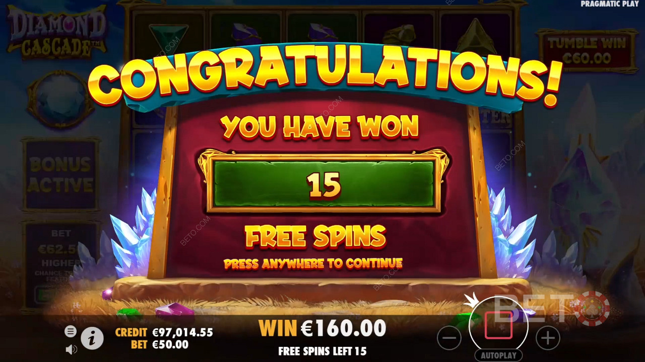 شرح الميزات الإضافية في Diamond Cascade بواسطة Pragmatic Play
