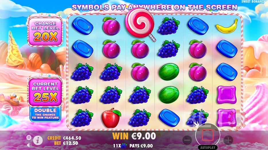 ضرب الرموز المطابقة والمزيج الفائز في Sweet Bonanza