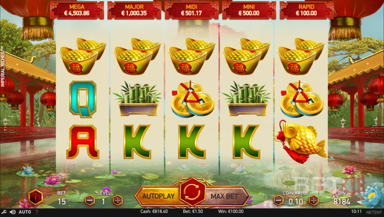 هبوط مجموعة الرموز الخمسة على بكرات Imperial Riches
