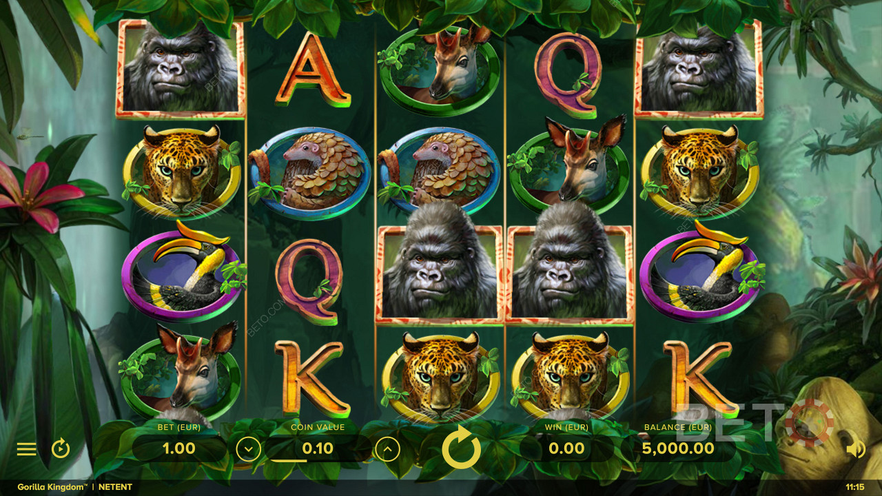 مثال على طريقة اللعب في Gorilla Kingdom من NetEnt