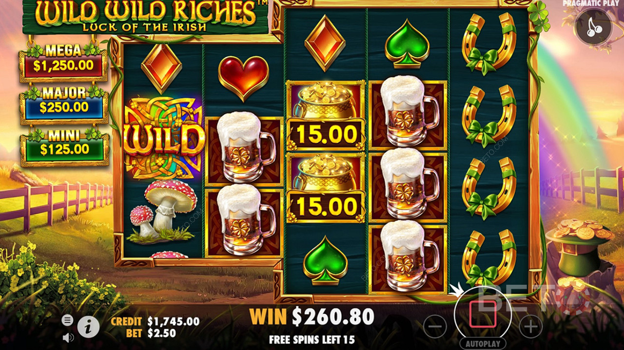 يمكن أن يحدث Wild لجميع الرموز الأخرى باستثناء رمز المكافأة