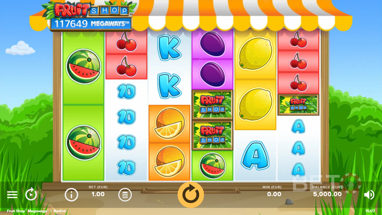 أدر واربح كثيرًا على عجلات ماكينة السلوت Fruit Shop Megaways