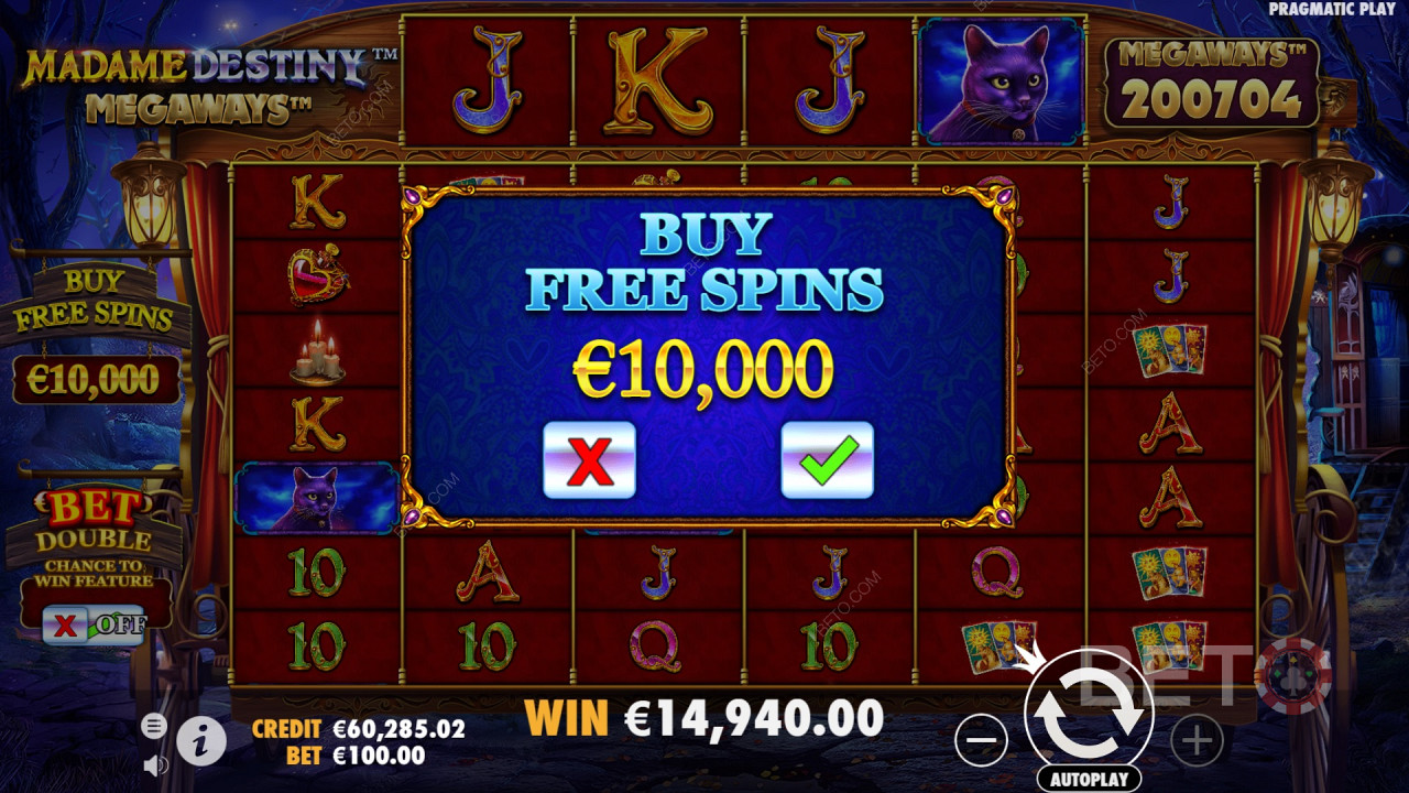 شراء جولة مكافأة Free Spins في فتحة Madame Destiny Megaways على الإنترنت