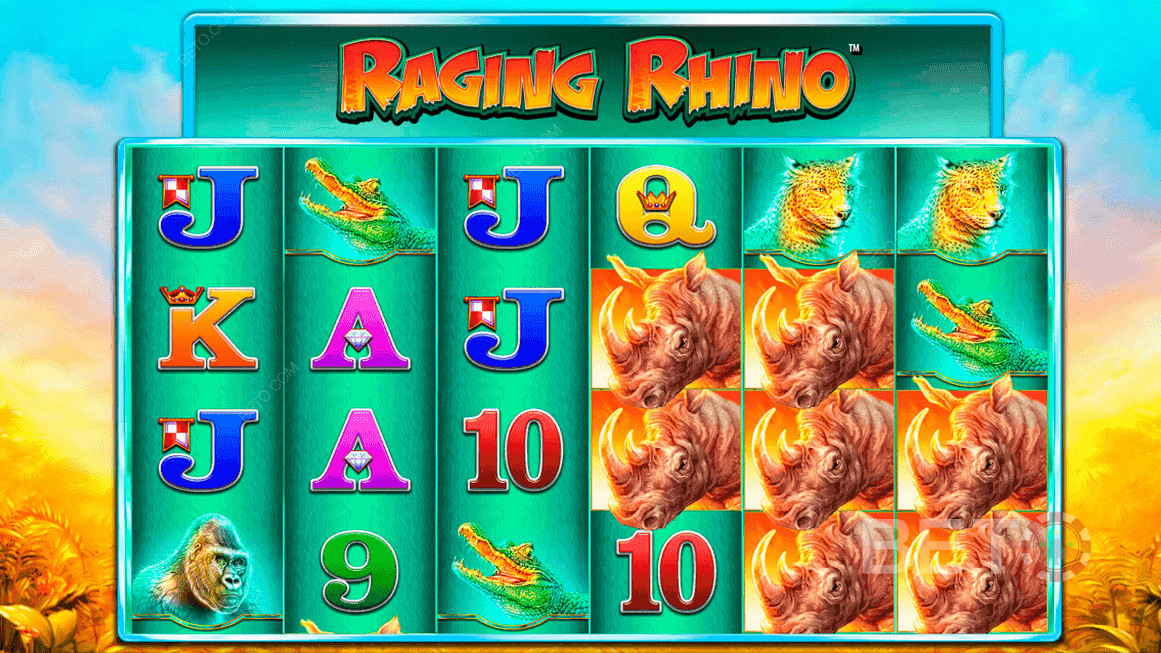 رموز ملونة قائمة على الحياة البرية في Raging Rhino