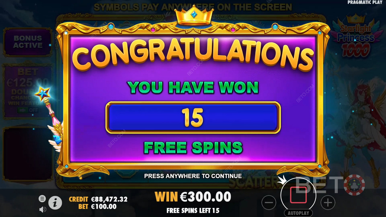 استمتع بـ 15 دورة مجانية يمكن تمديدها في ماكينة القمار Starlight Princess 1000