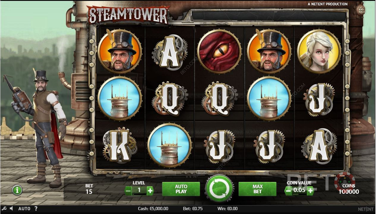 تبلغ نسبة عوائد فتحات Steam Tower 97.04٪.