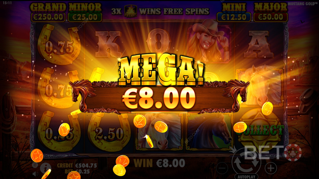 Mega Win في ماكينة قمار Mustang Gold