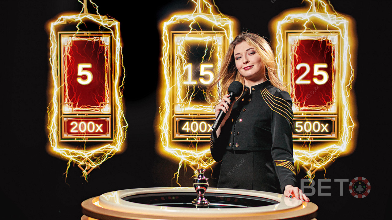 مضاعفات مختلفة في Lightning Roulette والرهانات المستقيمة غير المضاعفة