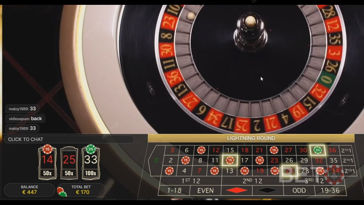 وضع رهانات متعددة في Lightning Roulette