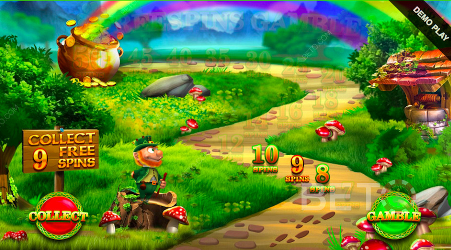 تم منح الدورات المجانية بعد الهبوط على الأقل 3 نقاط مبعثرة في حالة أمنية عند فتحة Leprechaun Megaways