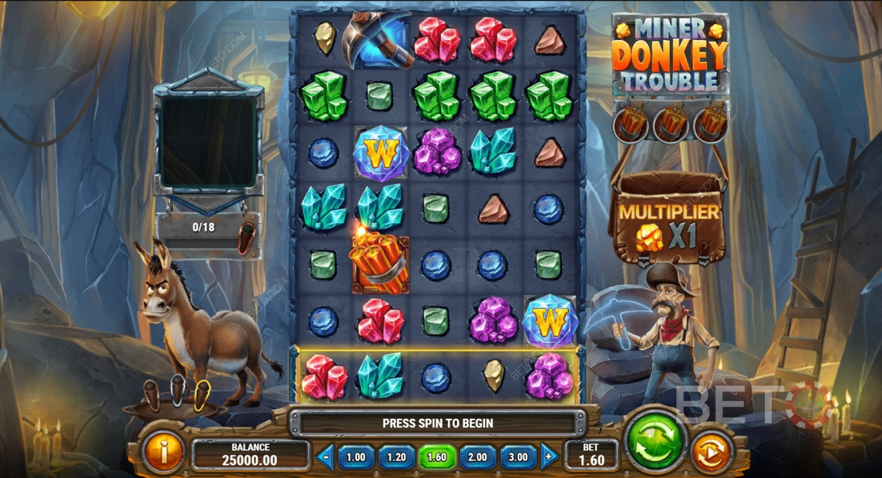 Miner Donkey Trouble - اذهب للتعدين بحثًا عن الكنوز والأحجار الكريمة الملونة
