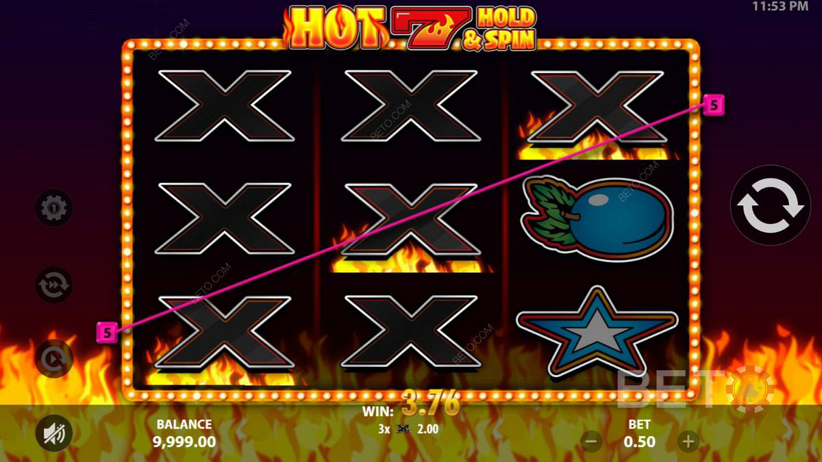 مجموعات هبوط قطرية في Hot 7 Hold and Spin