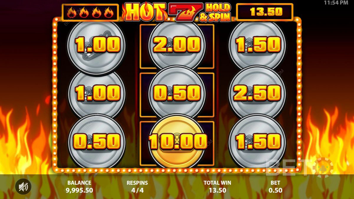ميزات خاصة في Hot 7 Hold and Spin
