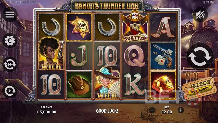 أنت تلعب في هذه الفتحة ذات الطابع الغربي في ماكينة فتحة Bandits Thunder Link