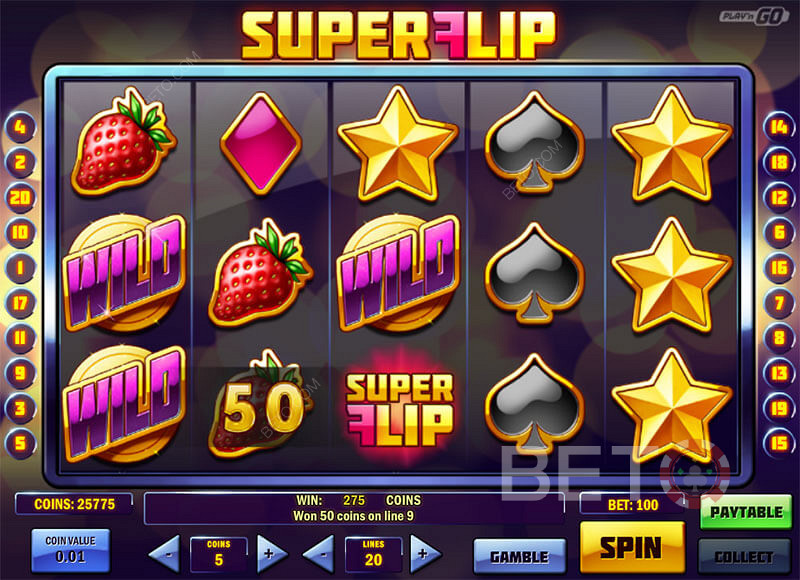 قوة الرموز WIld في فتحة الفيديو Super Flip
