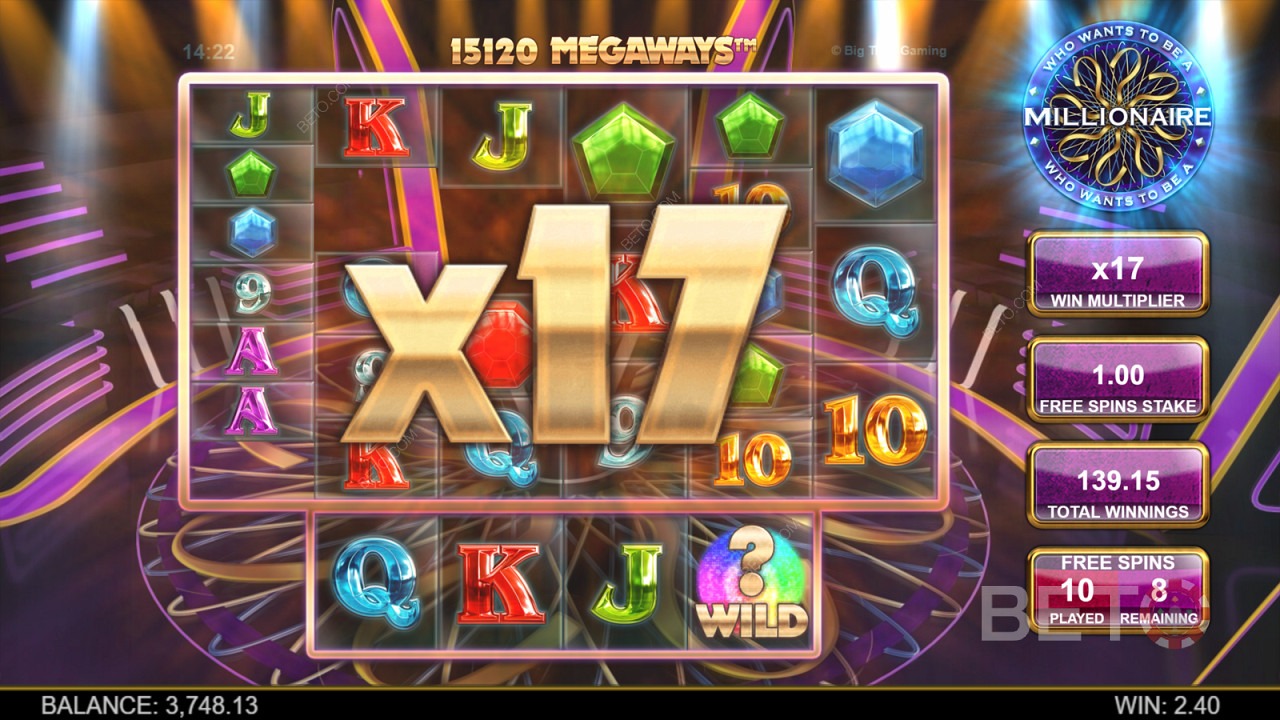 يضيف المضاعف إلى أرباحك لكل فوز متتالي في Who Wants to Be a Millionaire Megaways