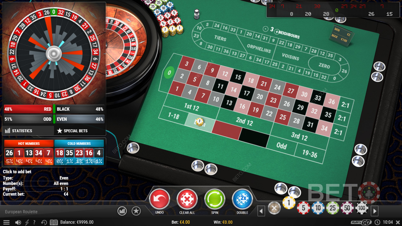 عرض الإحصائيات في لعبة European Roulette Pro Casino