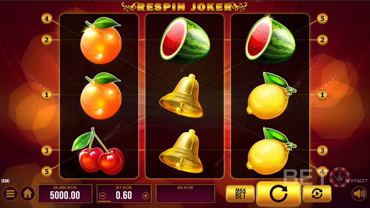 استمتع بتصميم كلاسيكي في آلة القمار Respin Joker Free من SYNOT Games