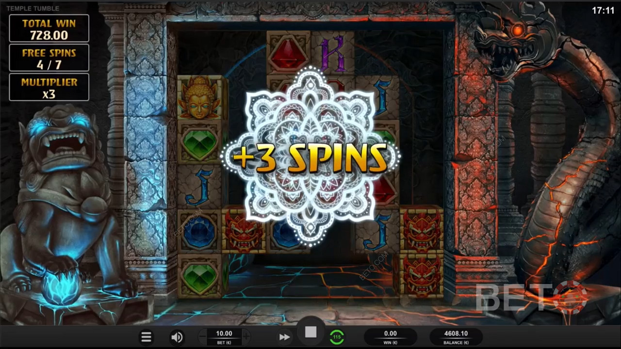 الفوز ببعض الدورات المجانية الإضافية في Temple Tumble Megaways