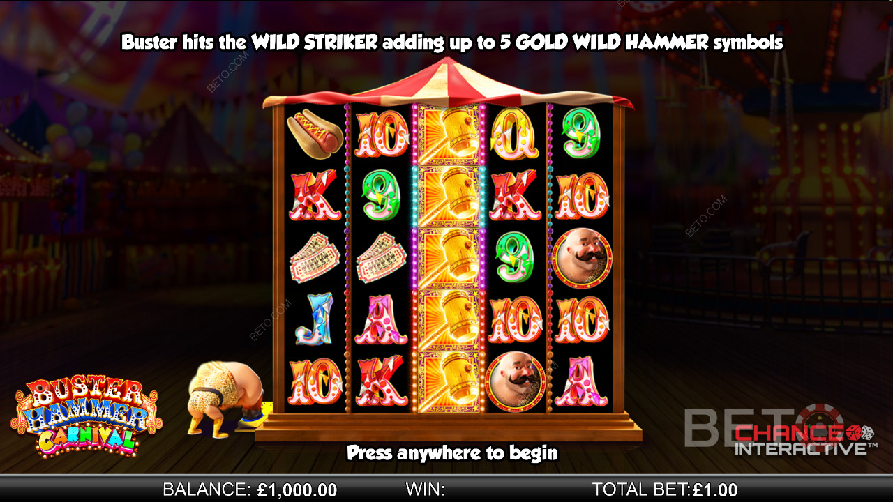 استمتع بميزة Wild Striker في فتحة Buster Hammer Carnival على الإنترنت