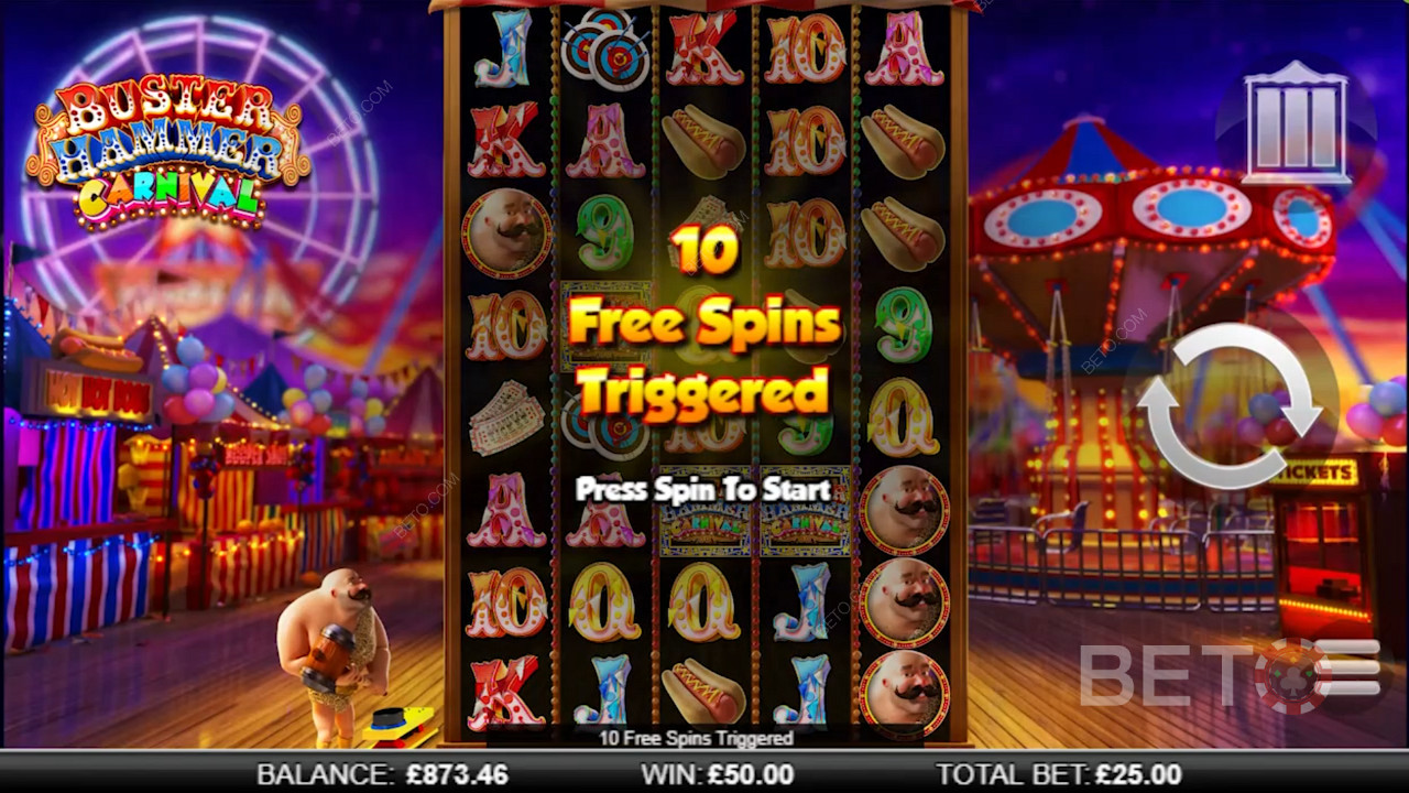 استمتع بـ 10 دورات مجانية في ماكينة Buster Hammer Carnival