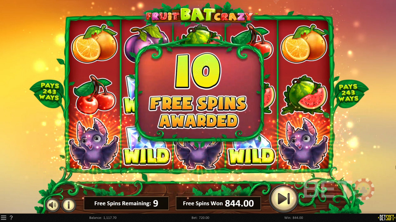 الفوز بـ 10 دورات مجانية في Fruit Bat Crazy