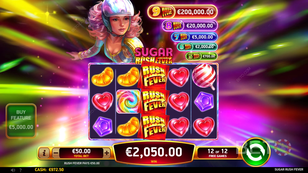 شرح ميزات المكافآت في لعبة Sugar Rush Fever من RubyPlay