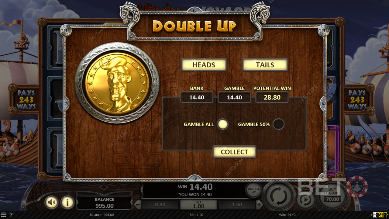 جرب ميزة Double Up لمضاعفة أرباحك في ماكينة Viking Voyage