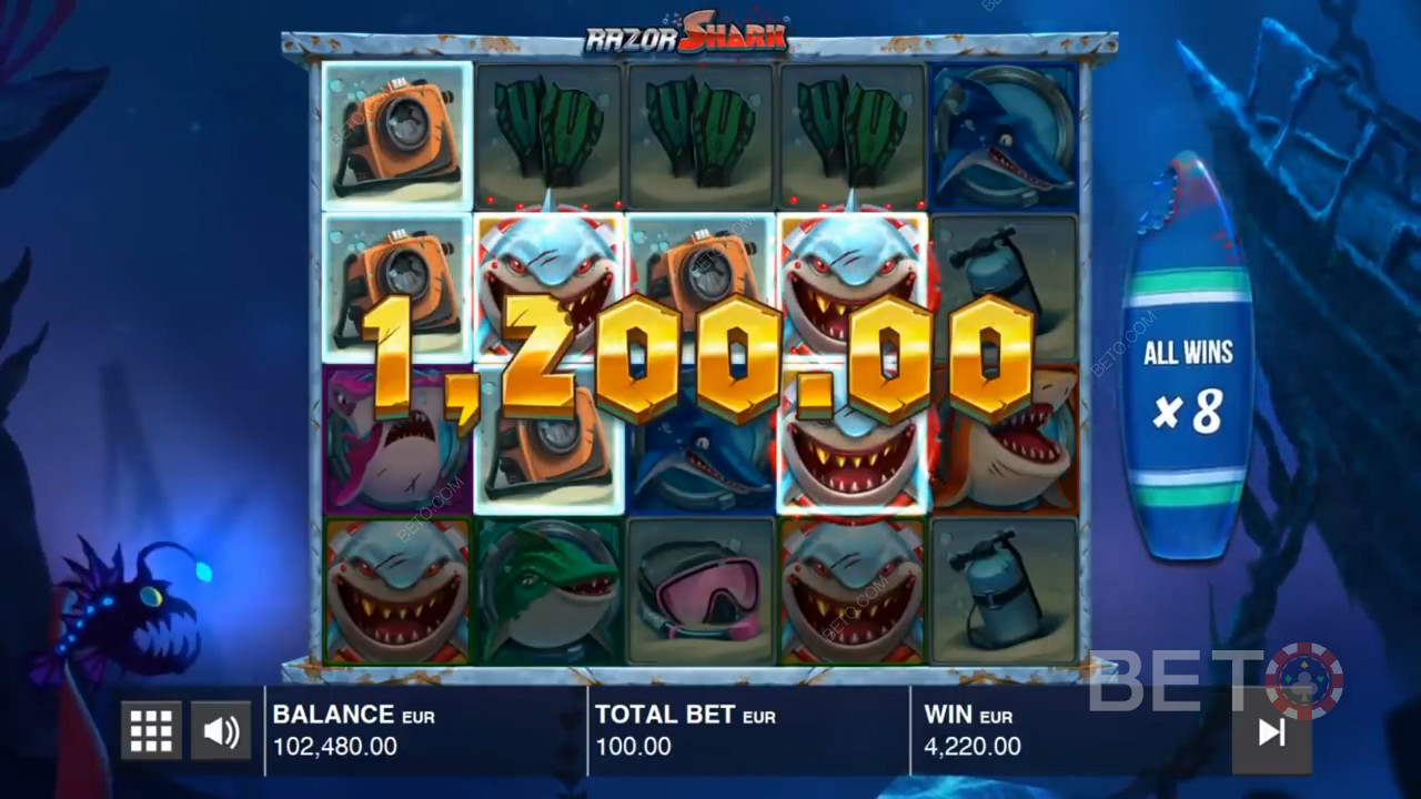 فوز كبير في الدورات المجانية Razor Shark