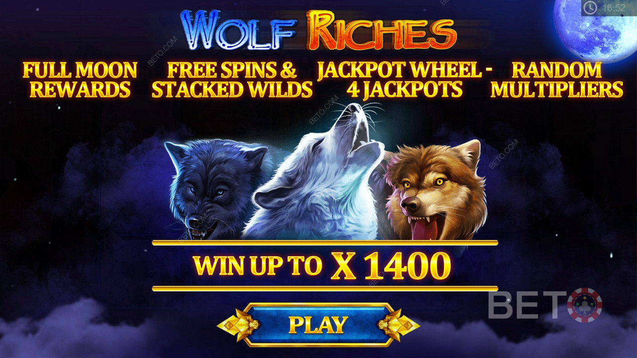 الدورات المجانية والمضاعفات والجوائز الكبرى وفتحة Stacked Wilds in Wolf Riches