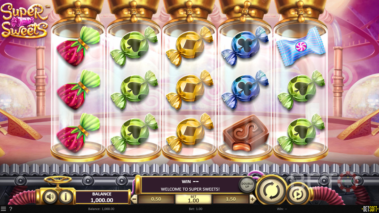 تقدم لك Super Sweets من Betsoft مصنعًا حلوًا مليئًا بـ Super Sticky Wilds و Re-spins و Free Spins.