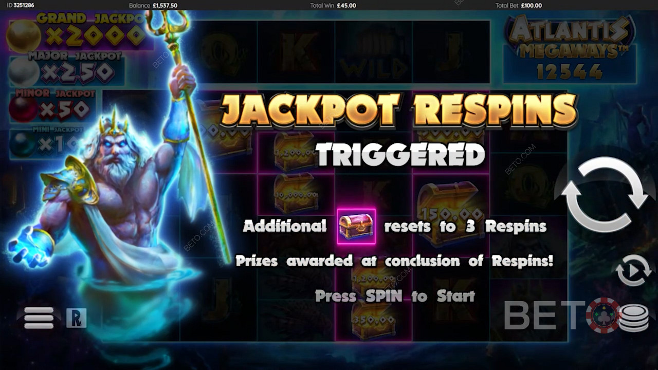استمتع بـ Jackpot Respins في فتحة فيديو Atlantis Megaways
