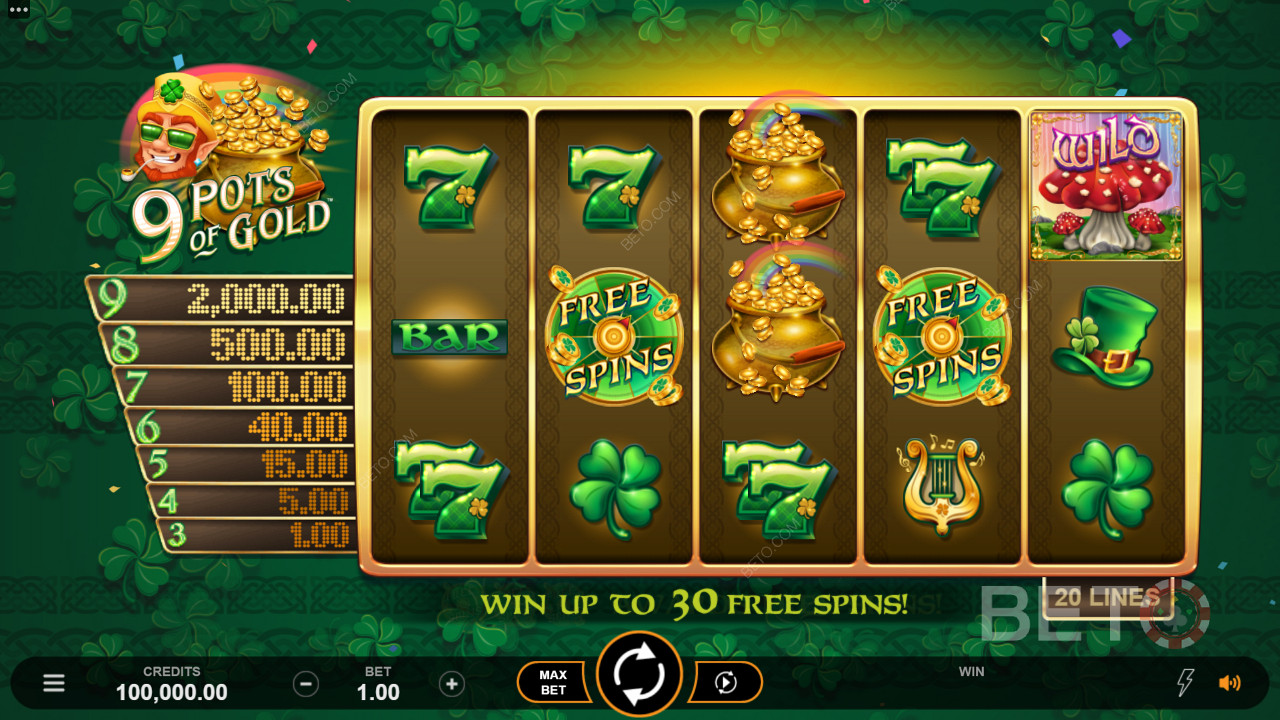يدور و Wilds مجانًا في 9 Pots of Gold