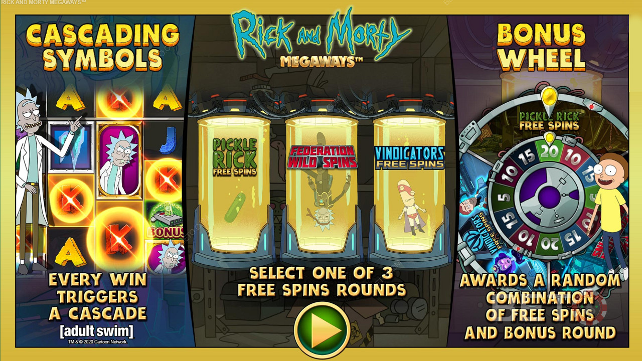 استمتع بثلاثة أنواع مختلفة من Free Spins في ماكينة القمار Rick and Morty Megaways