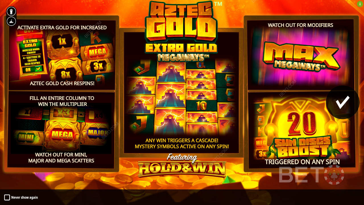 استمتع بمزايا إضافية متعددة في فتحة Aztec Gold Extra Gold Megaways