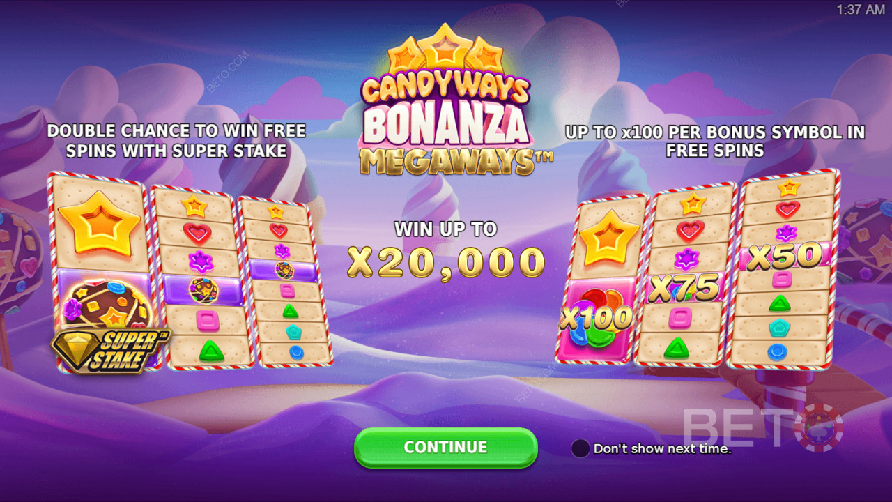 استمتع بالدورات المجانية مع مضاعفات رمز المكافأة ، Super Stake ، وربح يصل إلى 20000 ضعف بحد أقصى
