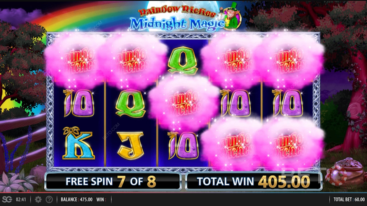 الهبوط في العديد من البراري في Rainbow Riches Midnight Magic