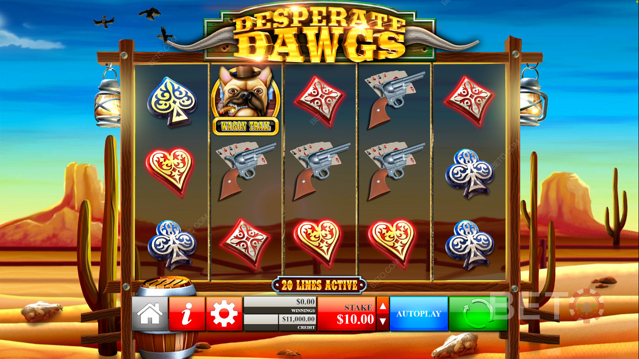 استمتع بموضوع فريد في فتحة Desperate Dogs عبر الإنترنت