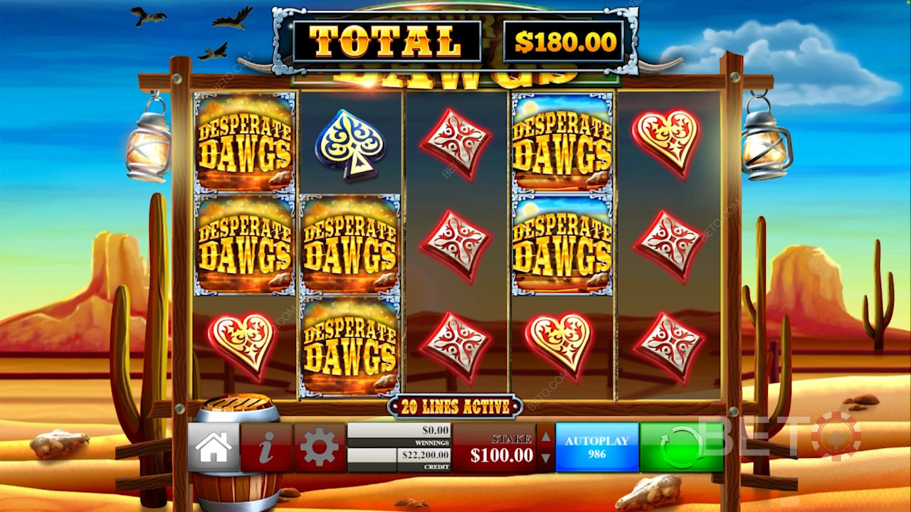 استمتع بموضوع Wild West مع رسومات لائقة و Desperate Dawgs Free Spins