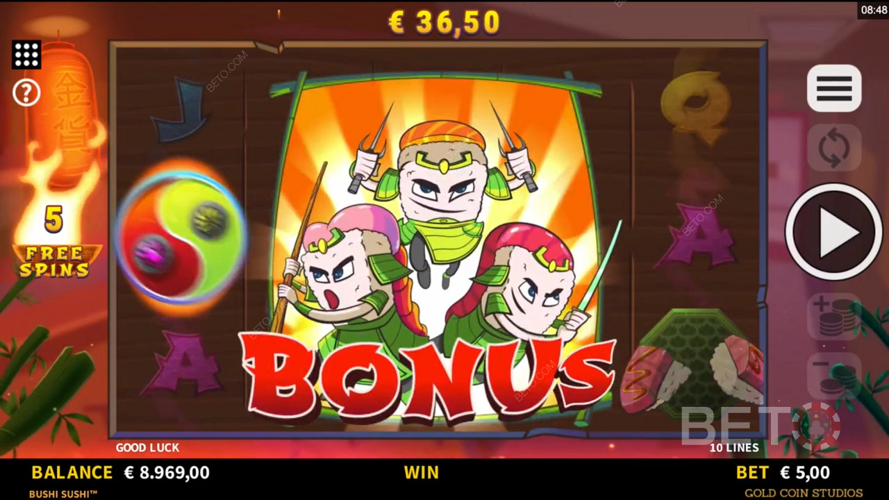 لعبة دوّارات مجانية من Trigger Free في Bushi Sushi