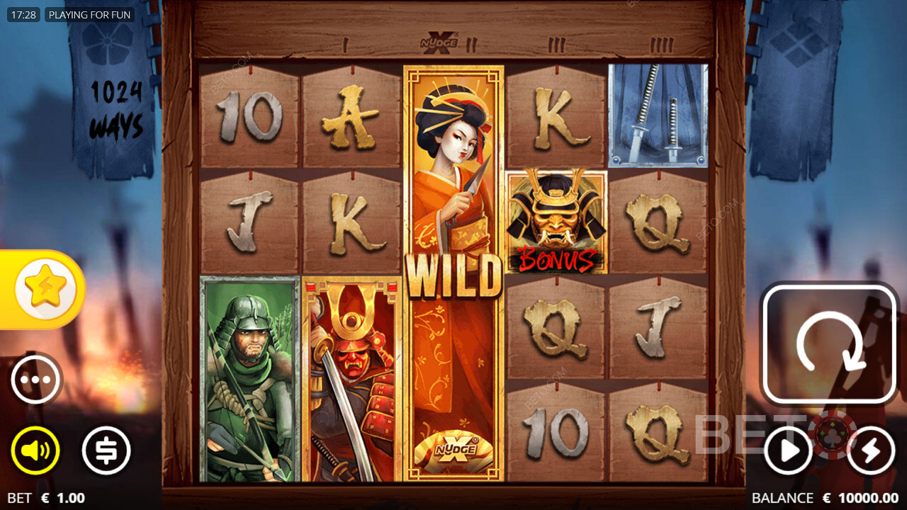 تتميز فتحة Bushido Ways xNudge برمز الجيشا البري الذي يزيد من مضاعفك!