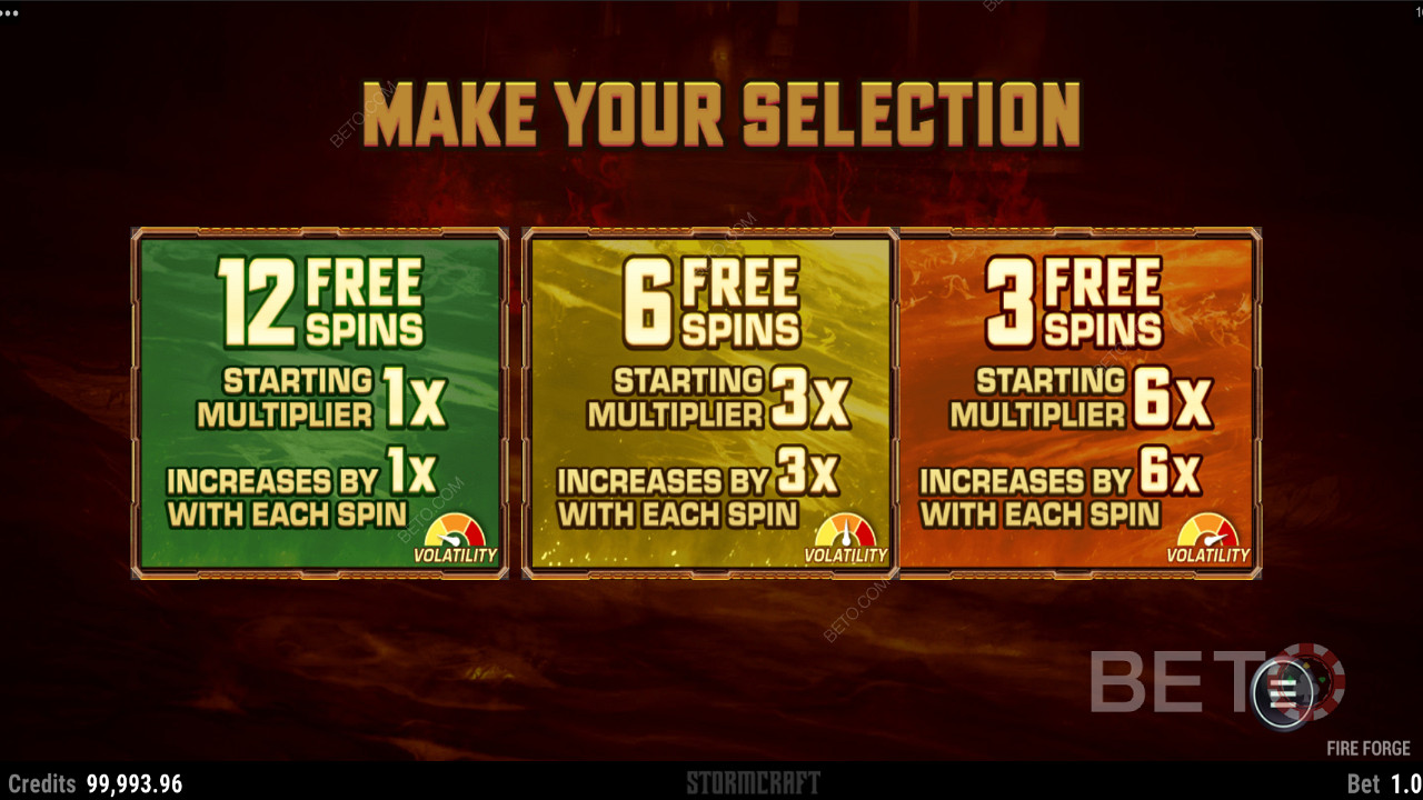 خيارات Free Spins المختلفة في Fire Forge