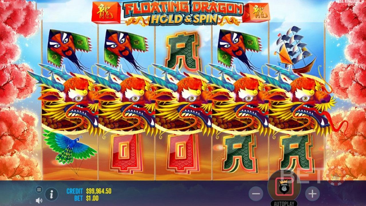 Floating Dragon عبارة عن فتحة فيديو من Reel Kingdom مع 5 بكرات و 3 صفوف و 10 خطوط دفع
