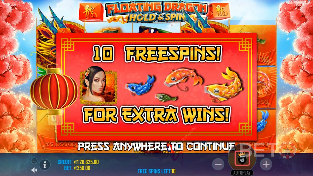 الهبوط يدور مجانًا في Floating Dragon