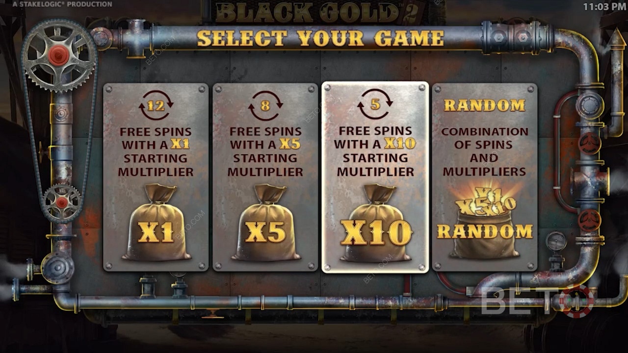 بمجرد تنشيط ميزة Free Spins ، يمكنك اختيار أحد التعزيزات الاختيارية الأربعة